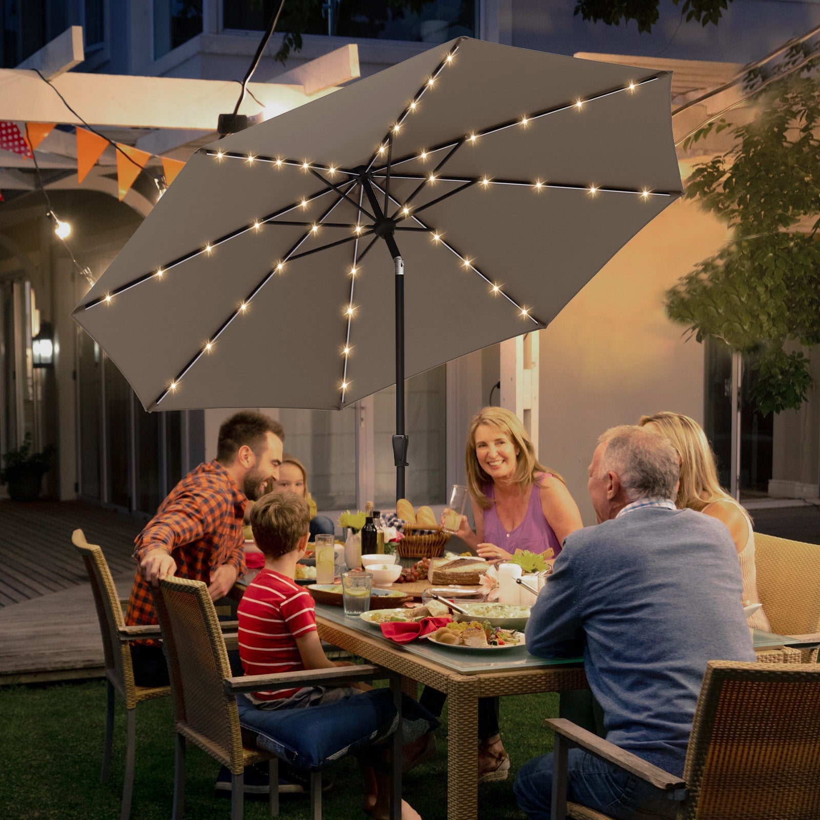 Sekey Solar-LED Sonnenschirm 300cm mit 40 LED, UV 50+, Alu-Sonnenschirm mit Kurbel Sekey