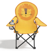 Sunula Kinder Klappstuhl Outdoor – Campingstuhl mit Löwe-Motiv Gelb & Getränkehalter, leicht & faltbar für Garten, Picknick & Camping