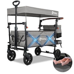 Sekey 110L / 150KG Faltbarer Bollerwagen mit Dach, Schiebegriff, Fußbreme, PU Räder, 5050