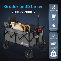 Sekey 200L / 150KG Foldable Handcart, Patented Foldable from Four Directions, with Brakes and Extra Wide Wheels