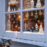 Salcar Weihnachts dekohäuschen Fensterbilder 9 Bögen – Winterliche Kanalhäuser, Tannenbäume & Schneeflocken, Wiederverwendbare Fenstersticker aus PVC für Fenster & Glas