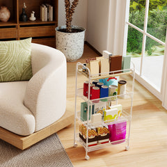 Sekey Rollwagen mit 4 Ebenen – Küchenwagen & Nischenregal mit MDF-Platte, Stahlrahmen, 360°-Rollen & Griff – Schmaler Servierwagen für Küche, Bad & Büro – Weiß