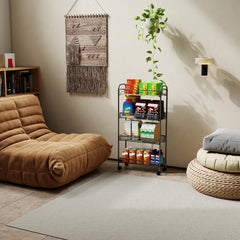 Sekey Rollwagen mit 4 Ebenen – Küchenwagen & Nischenregal auf Rollen, Stahl mit rostfester Lackierung & MDF-Oberplatte, 360°-Räder mit Griff, werkzeugloser Aufbau, platzsparender Aufbewahrungswagen für Küche, Bad & kleine Räume – Dunkelgrau