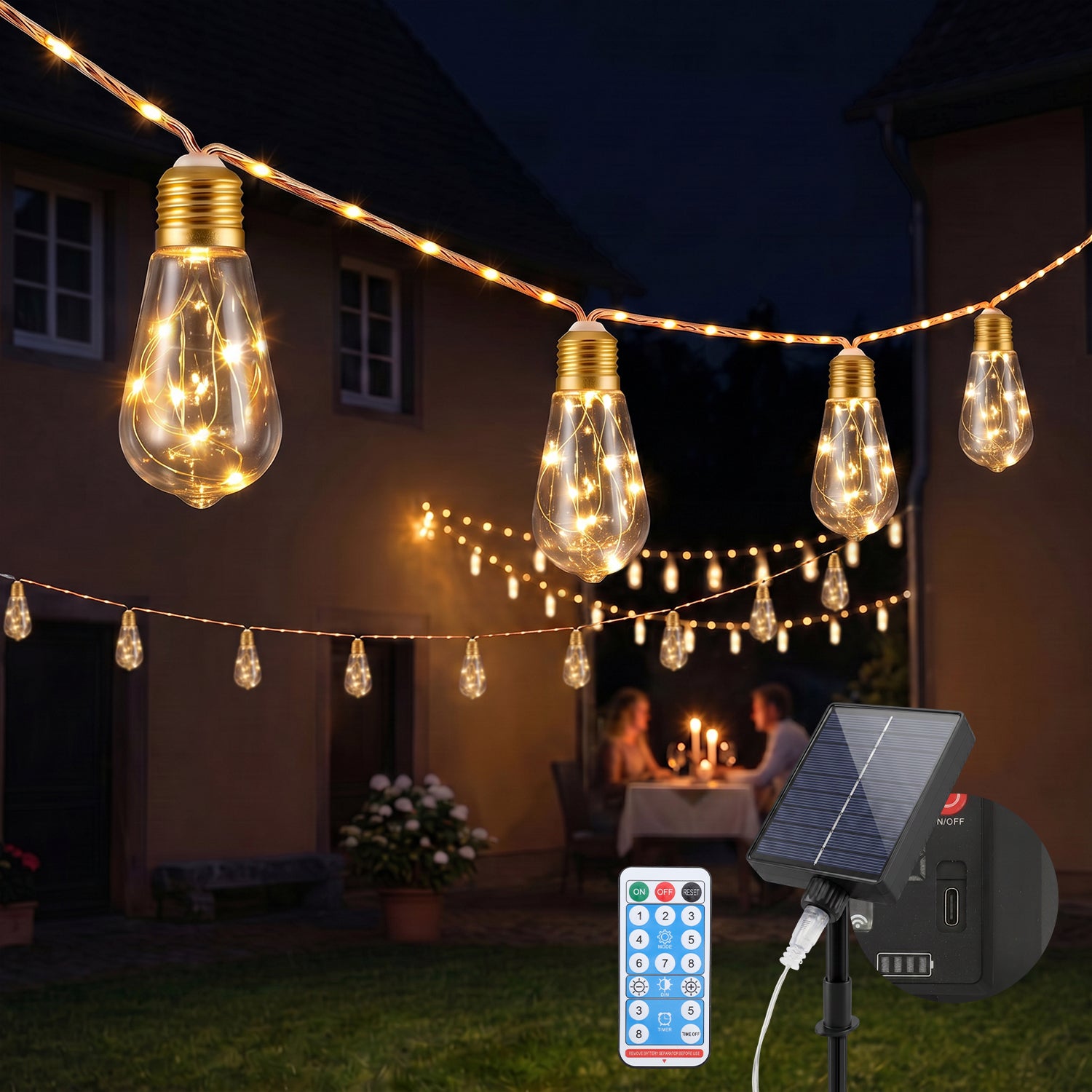 Salcar LED Solar Hanfseil Lichterkette Outdoor Vintage, 8 m (5 m Licht – sekeymall