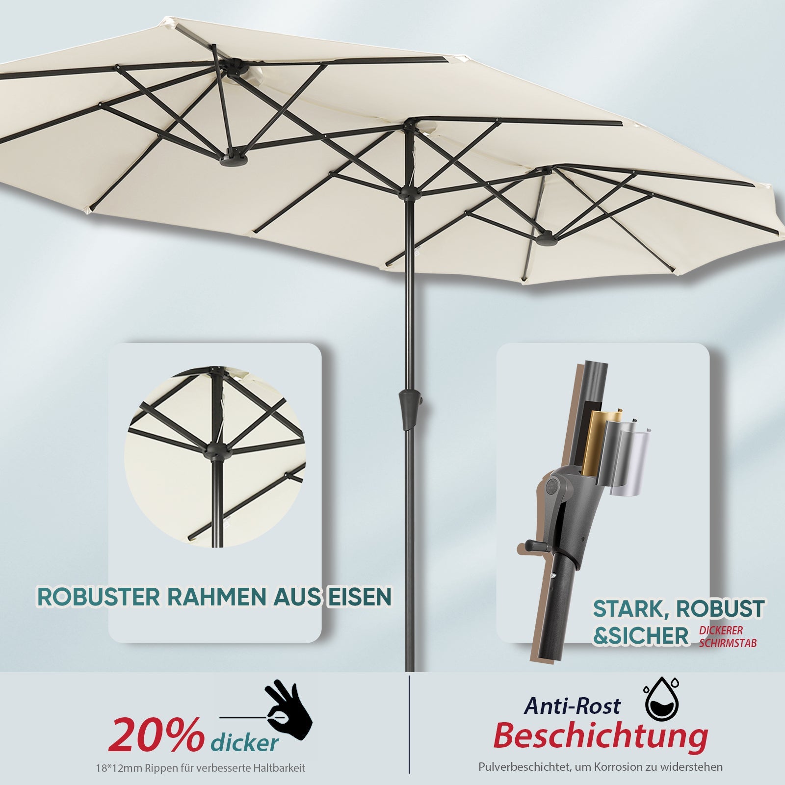 Sekey Sonnenschirm 400 x 220 cm Doppel Sonnenschirm mit Ständer Doppelsonnenschirm Garten Sekey