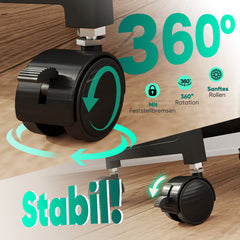 Sekey Servierwagen mit Rollen – Barwagen & Küchenwagen mit MDF-Platte, Weinglashalter, Haken & Schubladenkorb, 360°-Rollen, Griff, rostfest – Schwarz