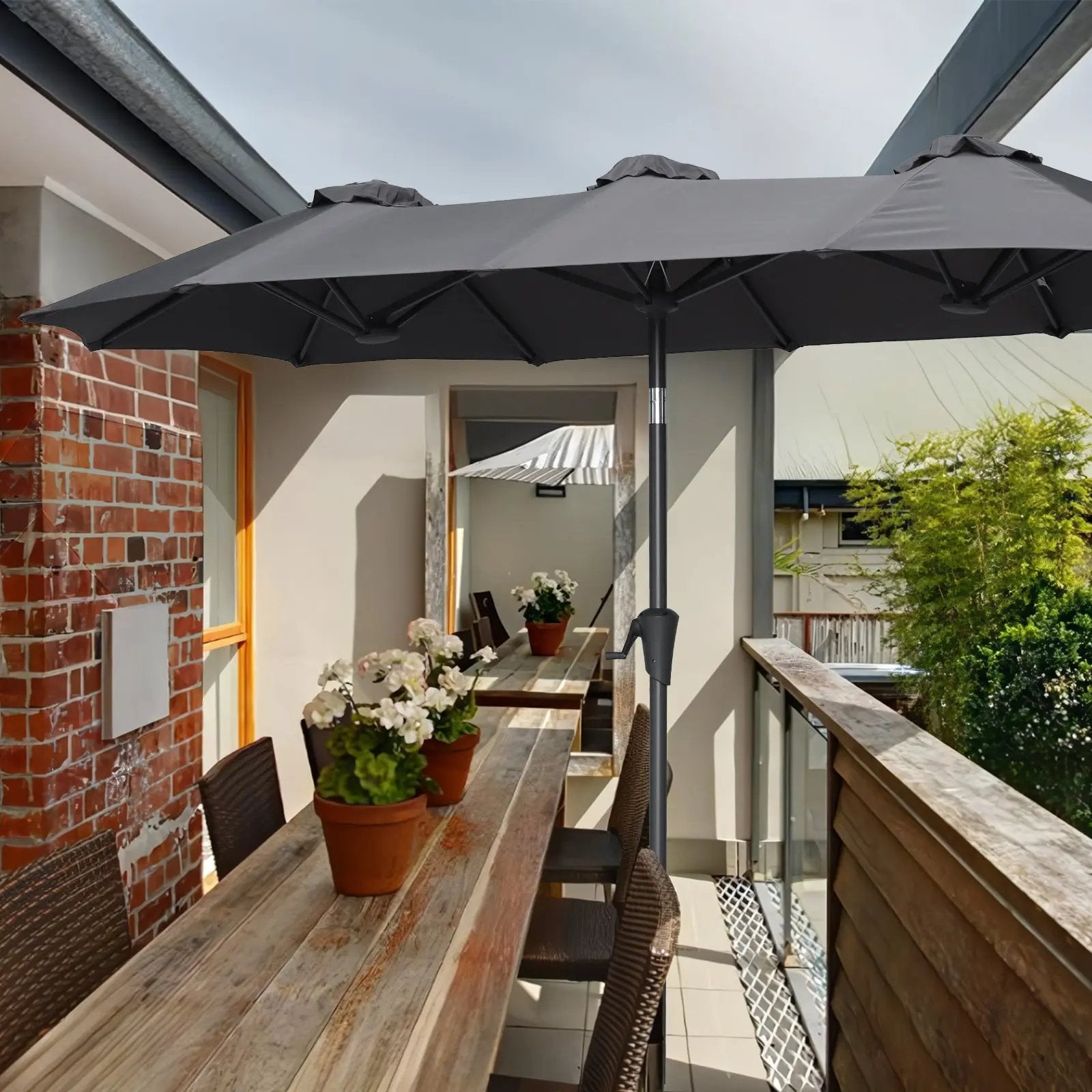 Sekey 300 x 160 cm Doppelsonnenschirm mit Kurbel, UV50+ Sekey