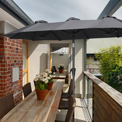 Sekey 300 x 160 cm Doppelsonnenschirm mit Kurbel, UV50+ Sekey 300 x 160 cm Doppelsonnenschirm mit Kurbel, UV50+