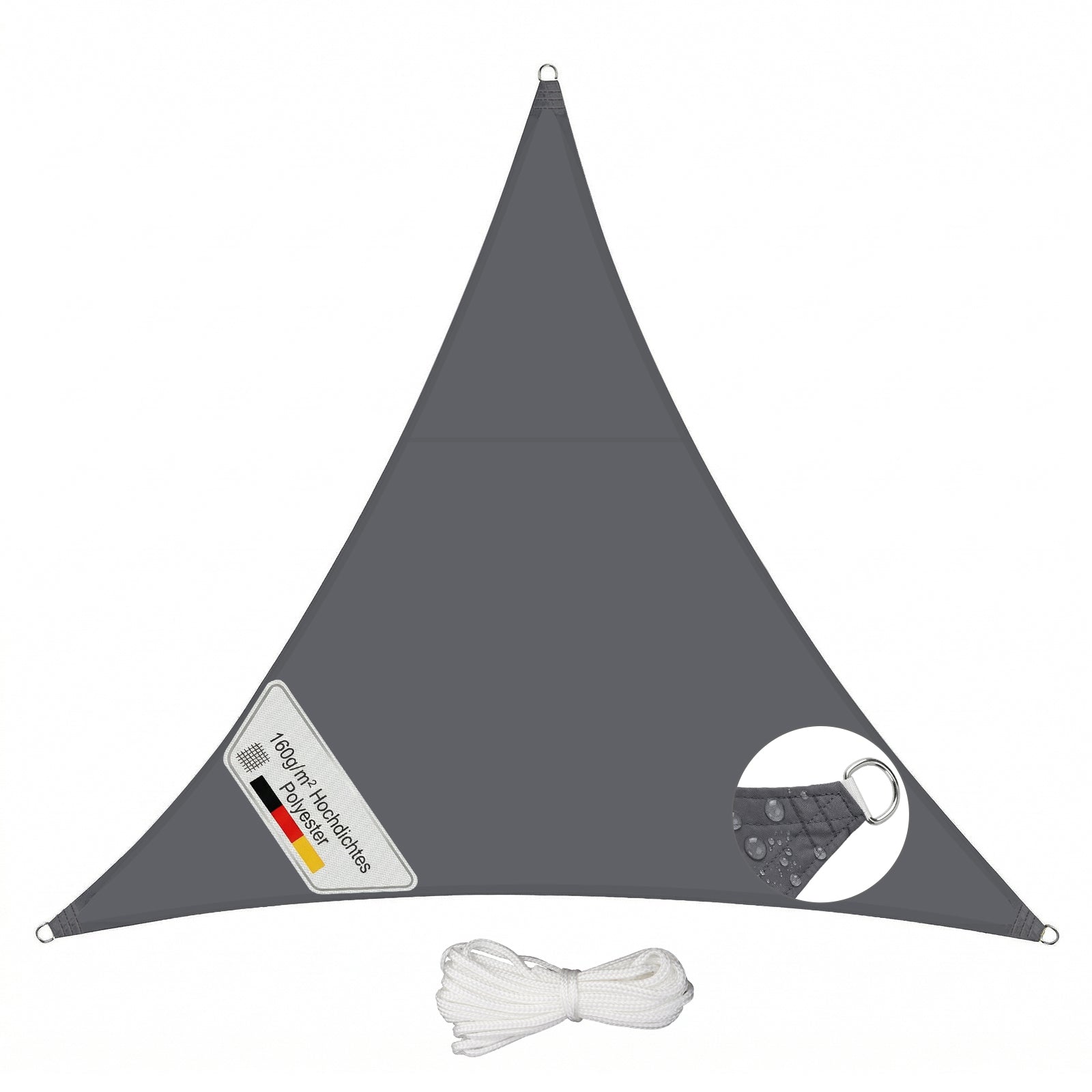 Sunula Sonnensegel 3x3x3m wasserdicht Dreieckig – PES 160g/m² mit heiß – sekeymall