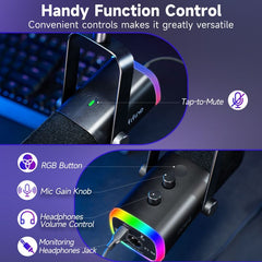 FIFINE USB / XLR Dynamic Microphone with Arm, Mute Button and Headphone Jack