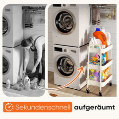 Sekey Rollwagen mit 3 Ebenen – Küchenwagen aus Stahl mit rostfester Lackierung, 360°-Gummirädern & Bremse, werkzeugloser Aufbau, vielseitiger Servierwagen für Küche, Bad, Büro & mehr – Weiß