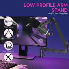 FIFINE 1.5 kg microphone arm with microphone clip, 1/4'', 3/8'' and 5/8'' adapter