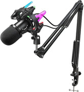 Fifine USB Dynamisches Mikrofon mit Arm, Stummschalttaste und Shock Mount, K651 Sekey