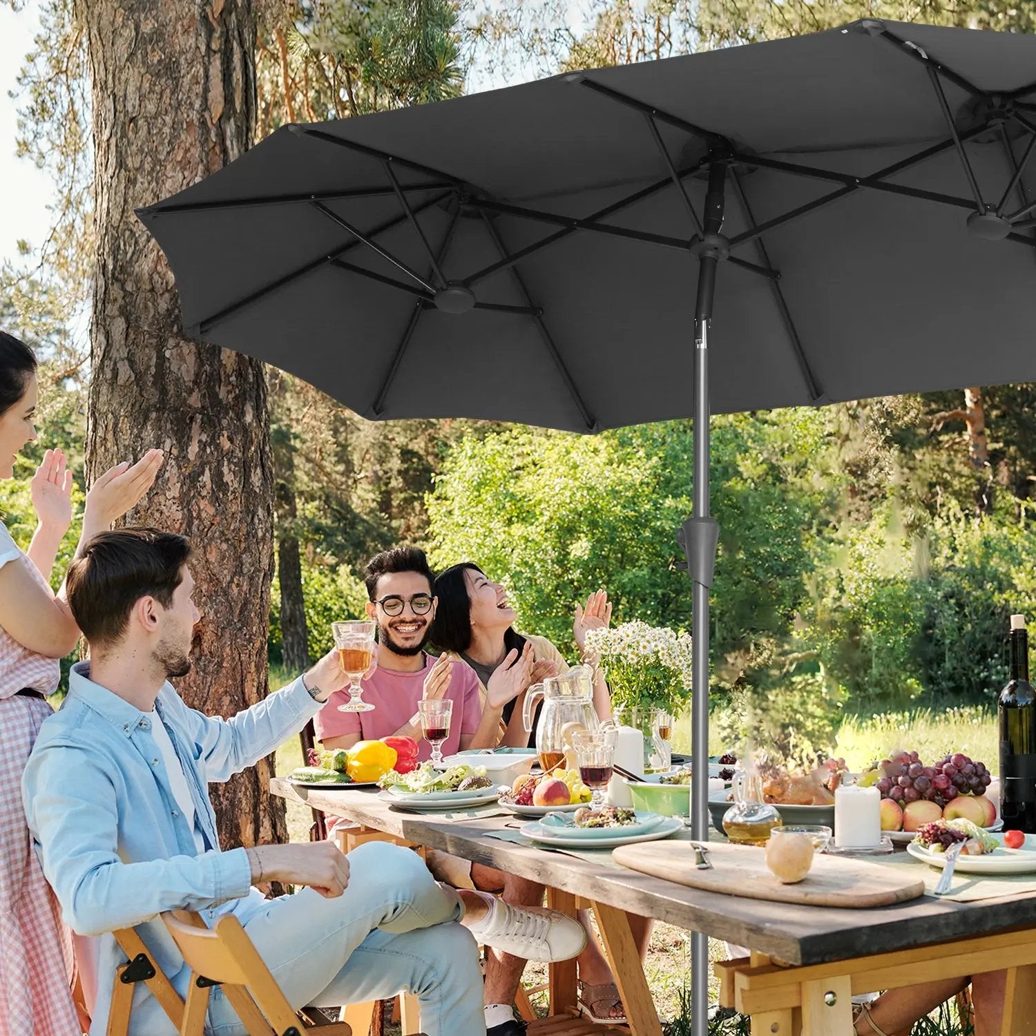 Sekey 300 x 160 cm Doppelsonnenschirm mit Kurbel, UV50+ Sekey