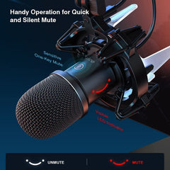 FIFINE USB Dynamic Microphone with Arm, Mute Button and Shock Mount