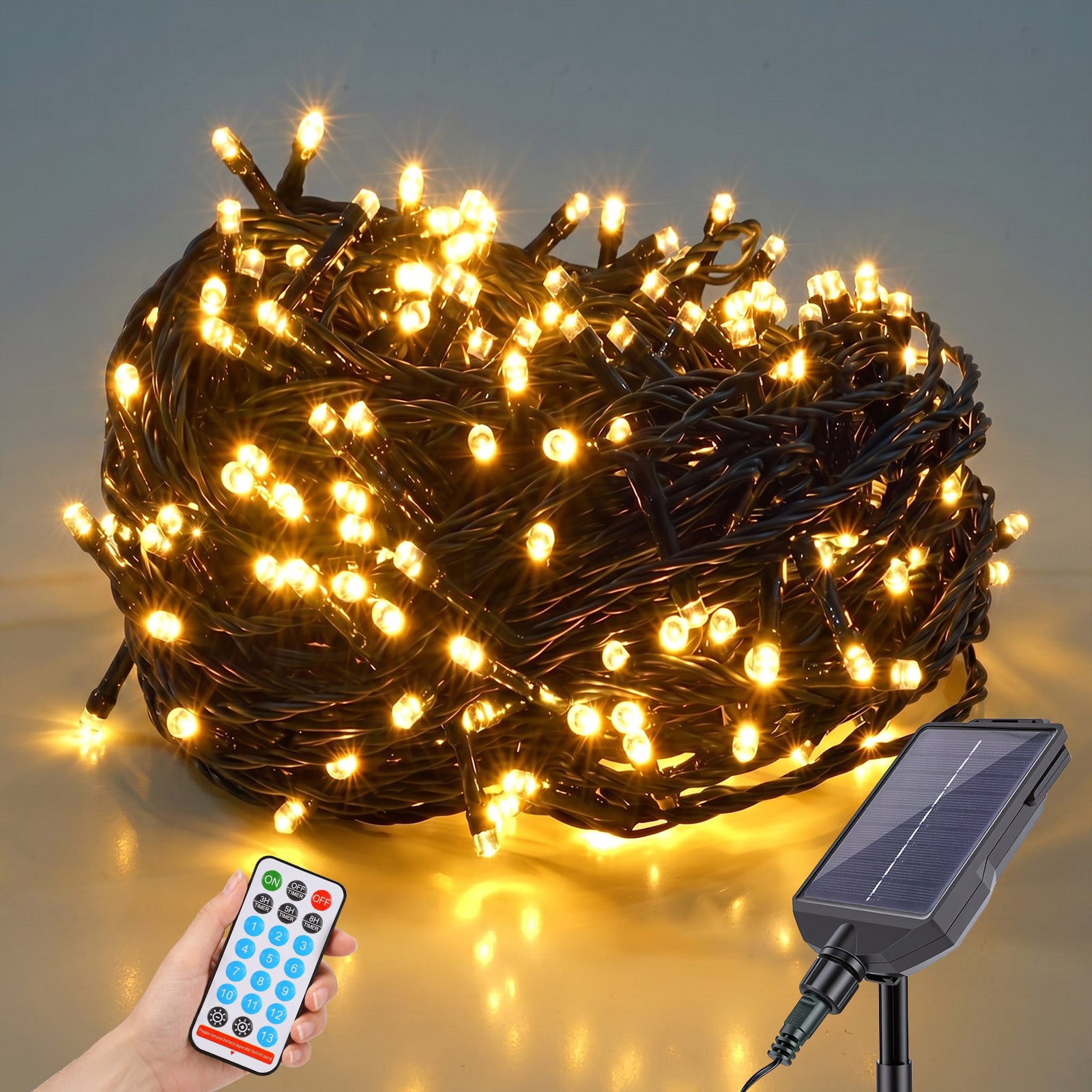 Salcar Solar Lichterkette Außen mit Fernbedienung – Warmweiß LED Garte – sekeymall
