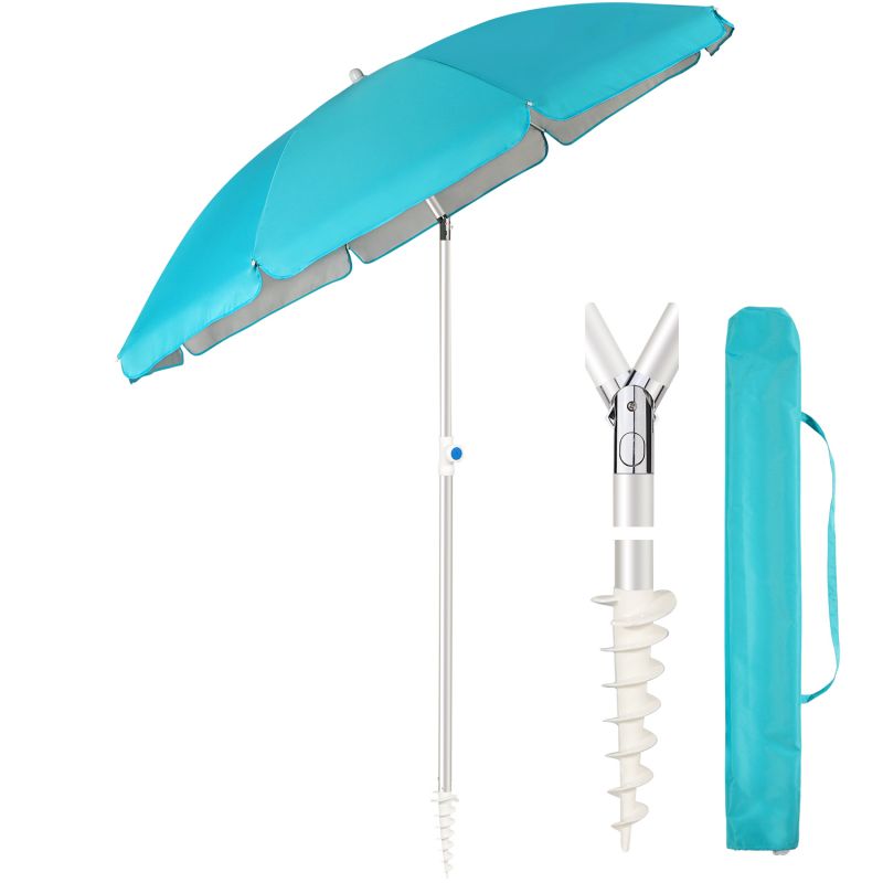 Sekey ∅ 160 cm aluminum beach umbrella with protective cover and ground sleeve, sun protection UV50+