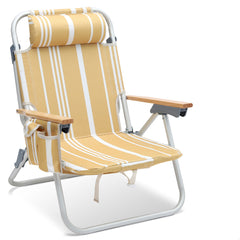 Faltbarer Aluminium-Strandstuhl mit verstellbarer Rückenlehne & Teakholz-Armlehnen – mit Kühltasche & Zubehör