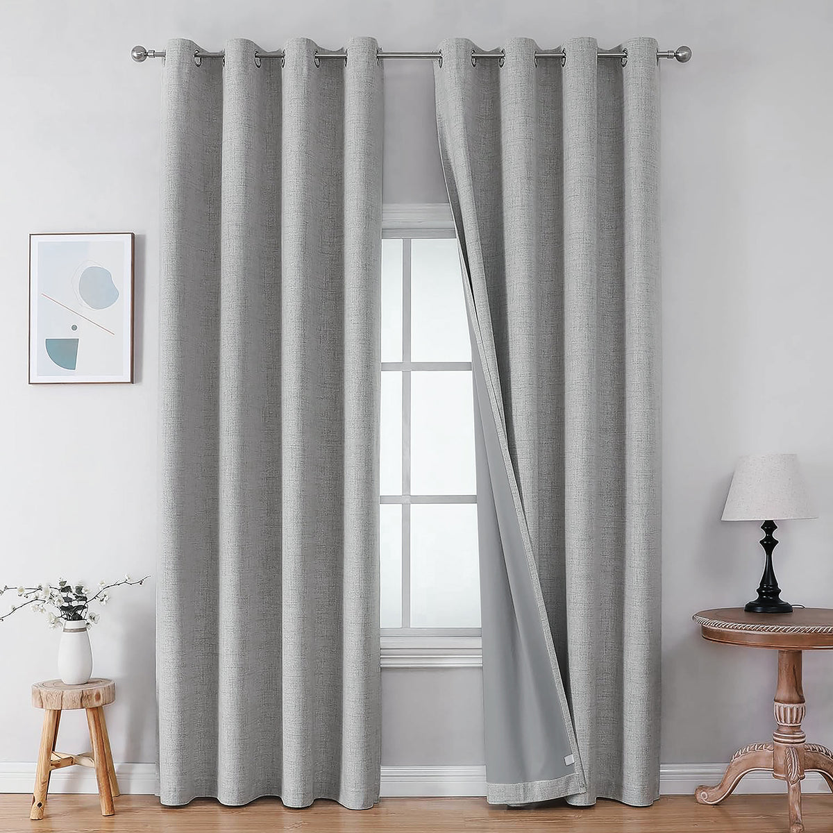 Sekey Verdunkelungsvorhang mit Ösen – Blickdichter Vorhang für Wohnzimmer & Schlafzimmer, 100 % Lichtschutz, Hellgrau