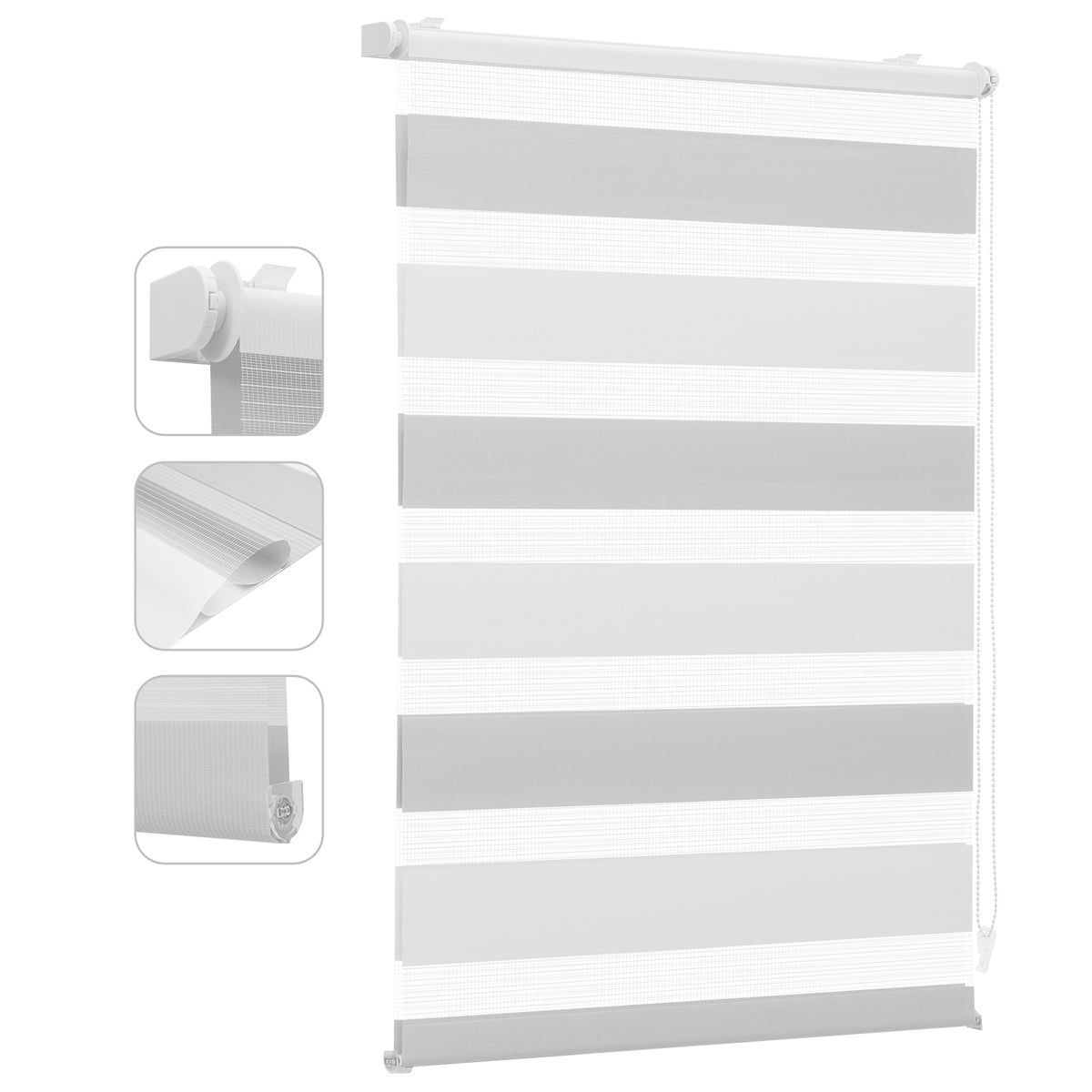 Sekey Doppelrollo Duo Rollo Klemmfix ohne Bohren Zweifarbiges Zebra Rollo mit extra breiten Stoffbahnen, freihängend, stufenlos verstellbar