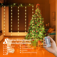 SALCAR LED Lichtervorhang Sterne 2×1m, 50 LEDs, Warmweiß, 8 Modi, USB, Timer & Memory, Dimmbar mit Fernbedienung, Weihnachtsbeleuchtung Fenster Deko für Innen
