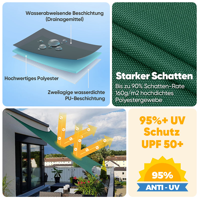 Sekey Sonnensegel mit Kit PES Sonnenschutzsegel Wasserdicht