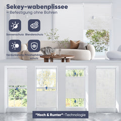 Sekey Plissee ohne Bohren – Blickdichtes Lichtschutz-Plissee mit glatter, sichtlochfreier Vorderseite
