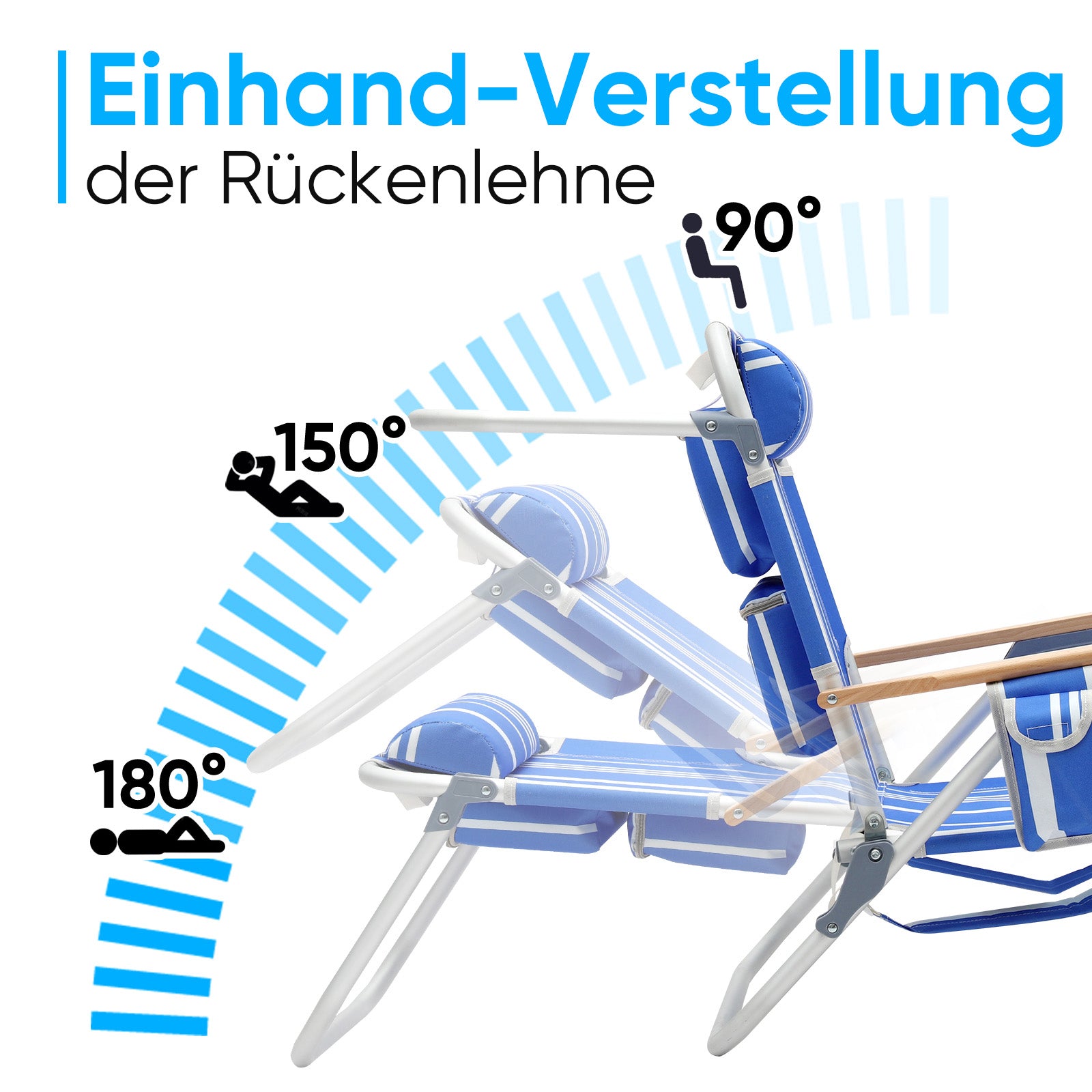 Faltbarer Aluminium-Strandstuhl mit verstellbarer Rückenlehne & Teakholz-Armlehnen – mit Kühltasche & Zubehör