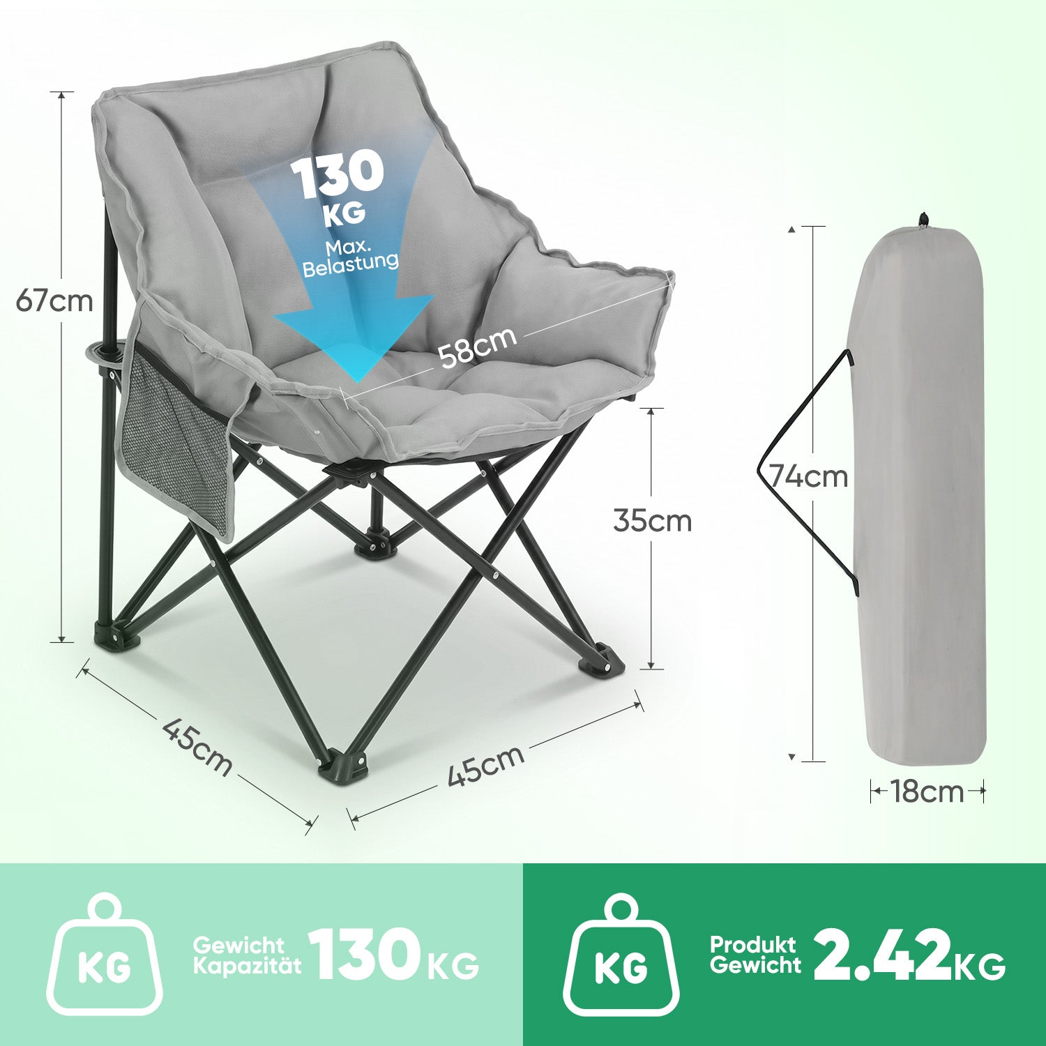 Sekey Campingstuhl faltbar Moonchair gepolstert – breiter Klappstuhl m – sekeymall