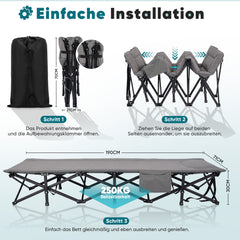 Sekey Klappbares Campingbett mit integrierter Matratze – 190 × 71 cm, 14 Standbeine, bis 250 kg, Gästebett & Feldbett