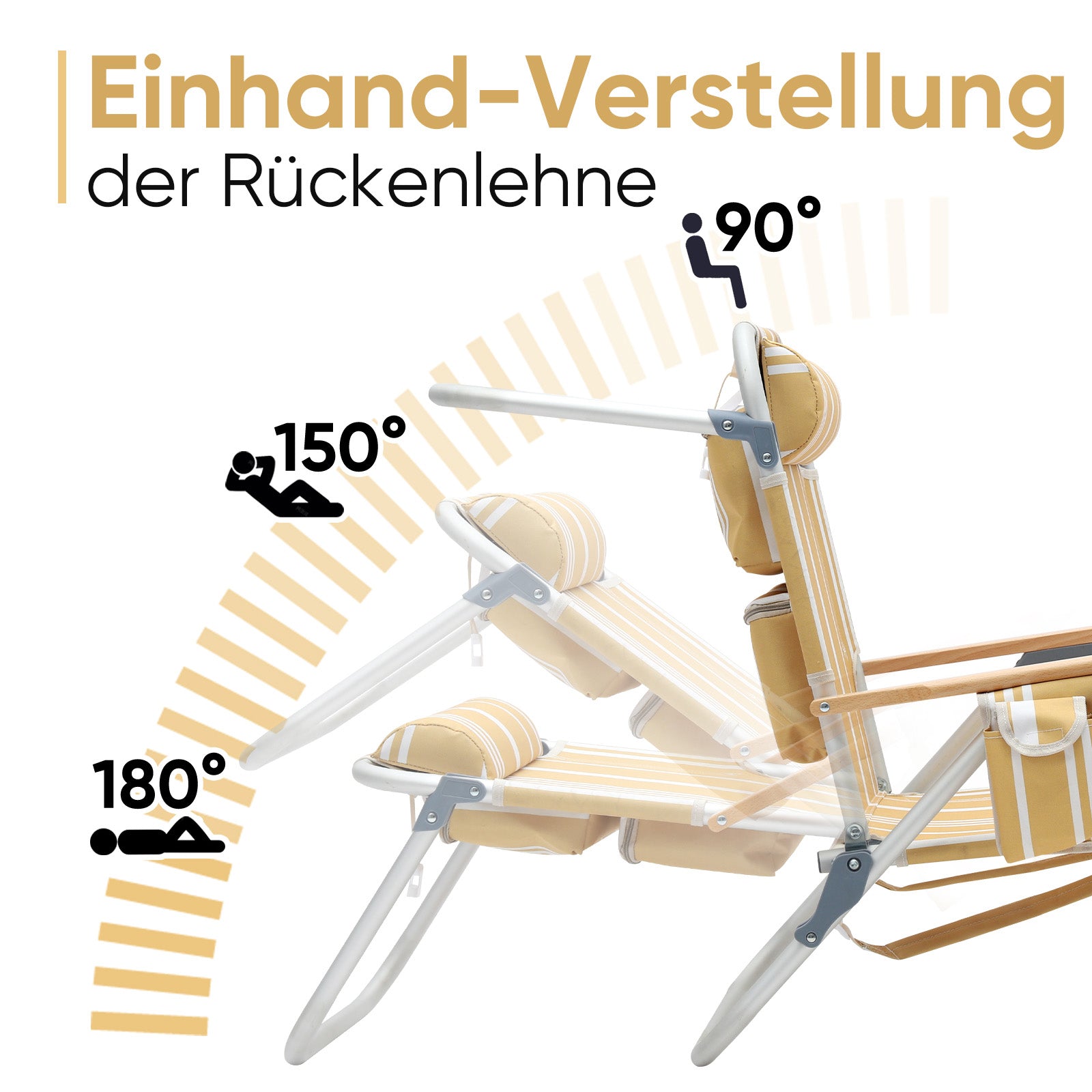 Faltbarer Aluminium-Strandstuhl mit verstellbarer Rückenlehne & Teakholz-Armlehnen – mit Kühltasche & Zubehör