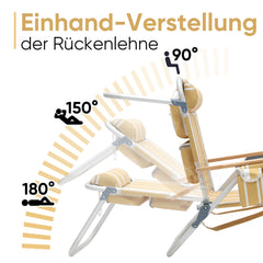 Faltbarer Aluminium-Strandstuhl mit verstellbarer Rückenlehne & Teakholz-Armlehnen – mit Kühltasche & Zubehör