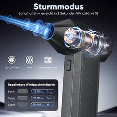 Salcar Elektrischer Air Duster X3 mit 130.000 U/min – Tragbares & Wiederaufladbares Staubgebläse mit 3 Stufen, Turbotaste & Super-Power für PC, Auto & Haushalt Salcar