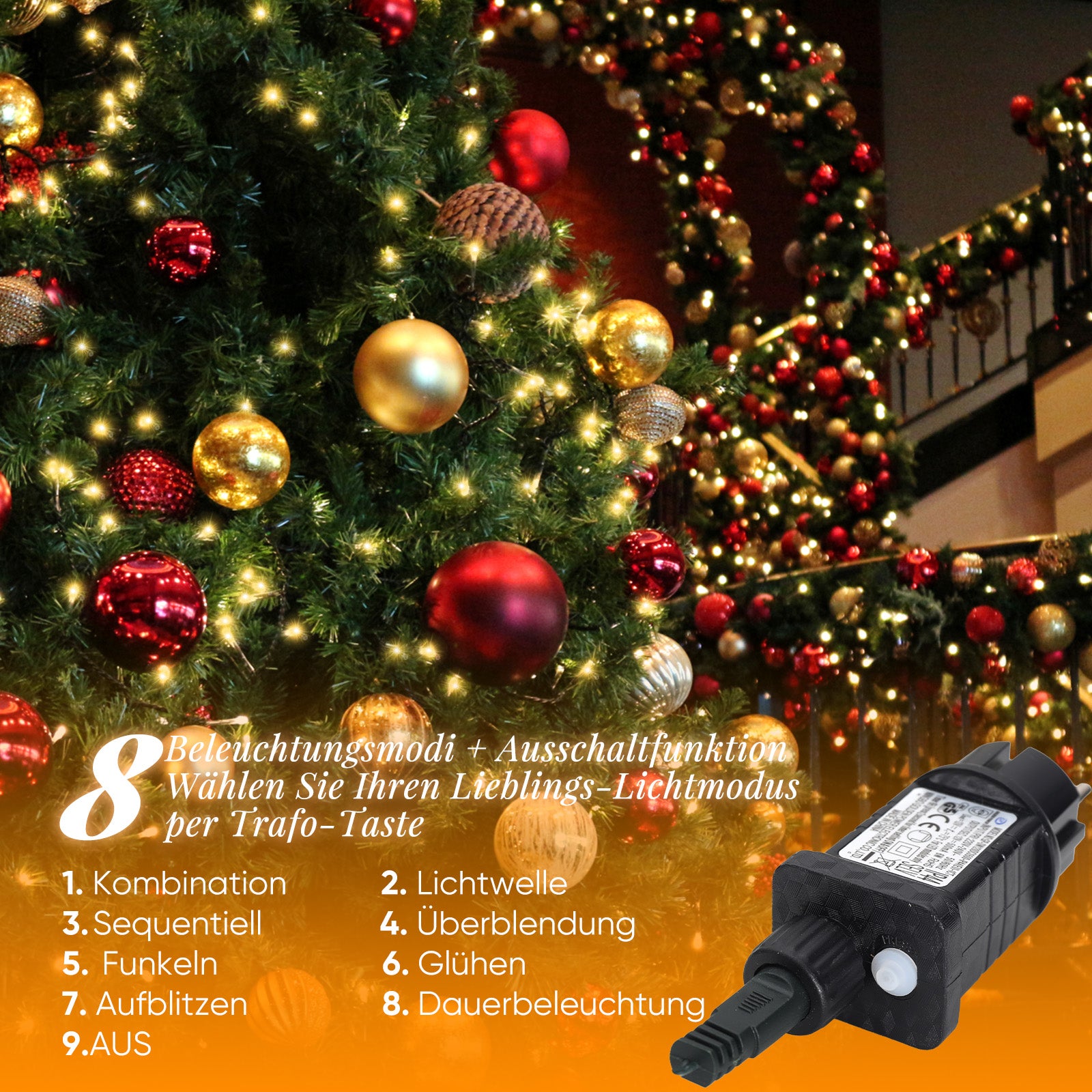 SALCAR LED Lichterkette Warmweiß, 100/200/300 LEDs, 16m/32m/48m, 31V, 8 Modi, Timer & Memory, IP44 Wasserdicht, Weihnachtsbeleuchtung Außen Innen