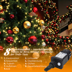 Salcar LED Lichterkette Warmweiß, 100/200/300 LEDs, 16m/32m/48m, 31V, 8 Modi, Timer & Memory, IP44 Wasserdicht, Weihnachtsbeleuchtung Außen Innen