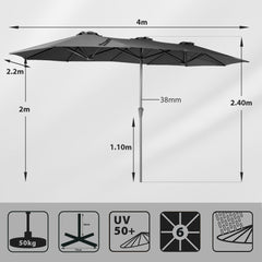 Sekey Sonnenschirm 400 x 220 cm Doppel Sonnenschirm mit Ständer Doppelsonnenschirm Garten Sekey