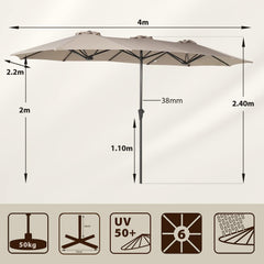 Sekey Sonnenschirm 400 x 220 cm Doppel Sonnenschirm mit Ständer Doppelsonnenschirm Garten Sekey