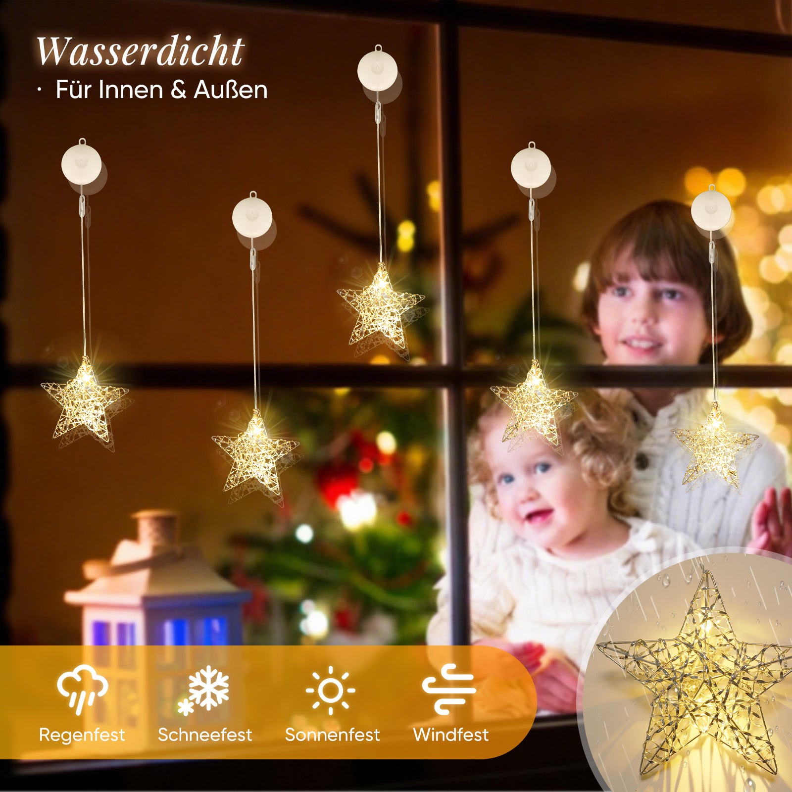 SALCAR LED-Stern Ø15 cm – Warmweiße Fensterdeko, Batteriebetrieben, Mit Saugnapf, Kabellos & Flexibel, Perfekte Weihnachts- und Partystimmung
