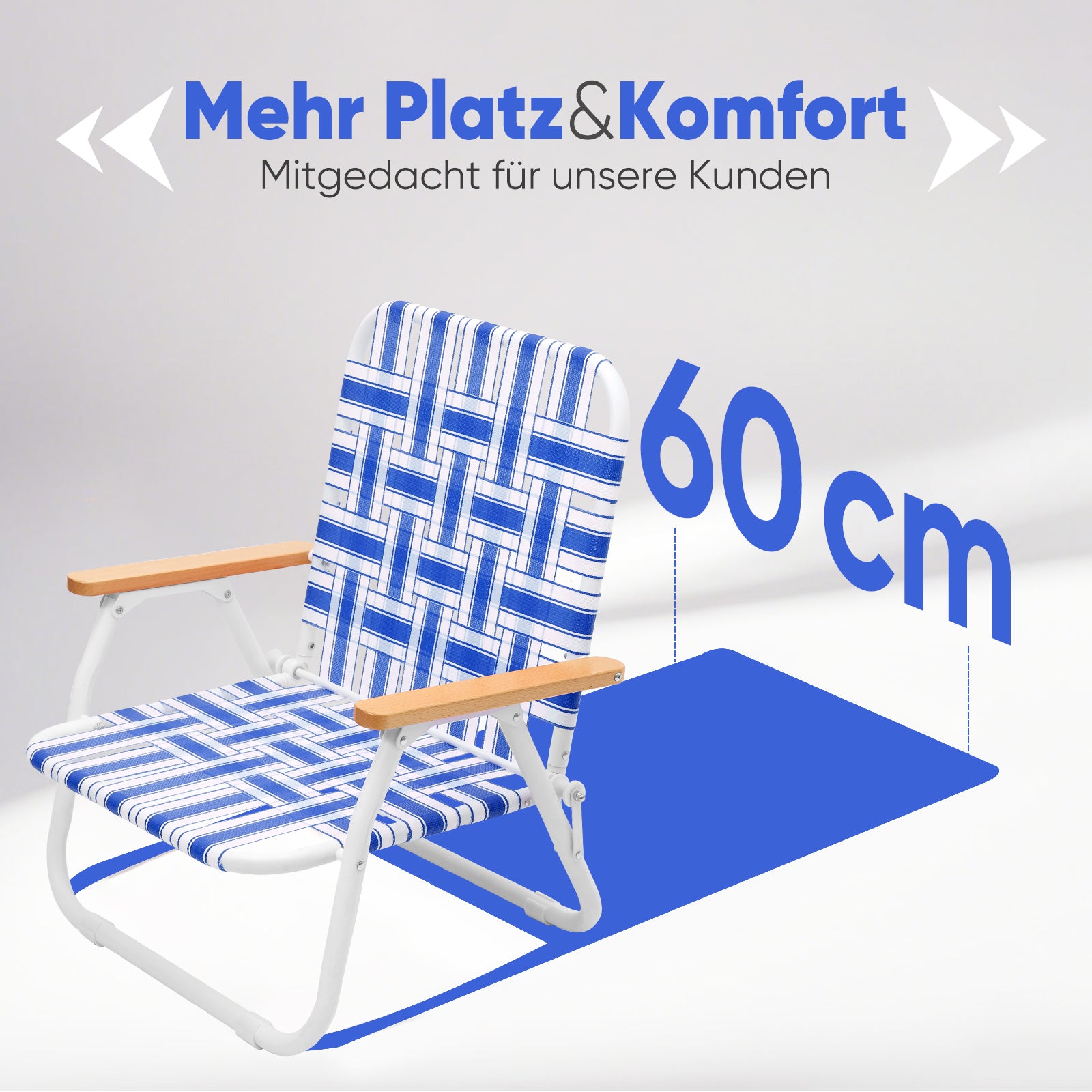 Faltbarer Campingstuhl mit Teakholz-Armlehnen – Bequemer Strand- & Gartenstuhl, atmungsaktiv & tragbar