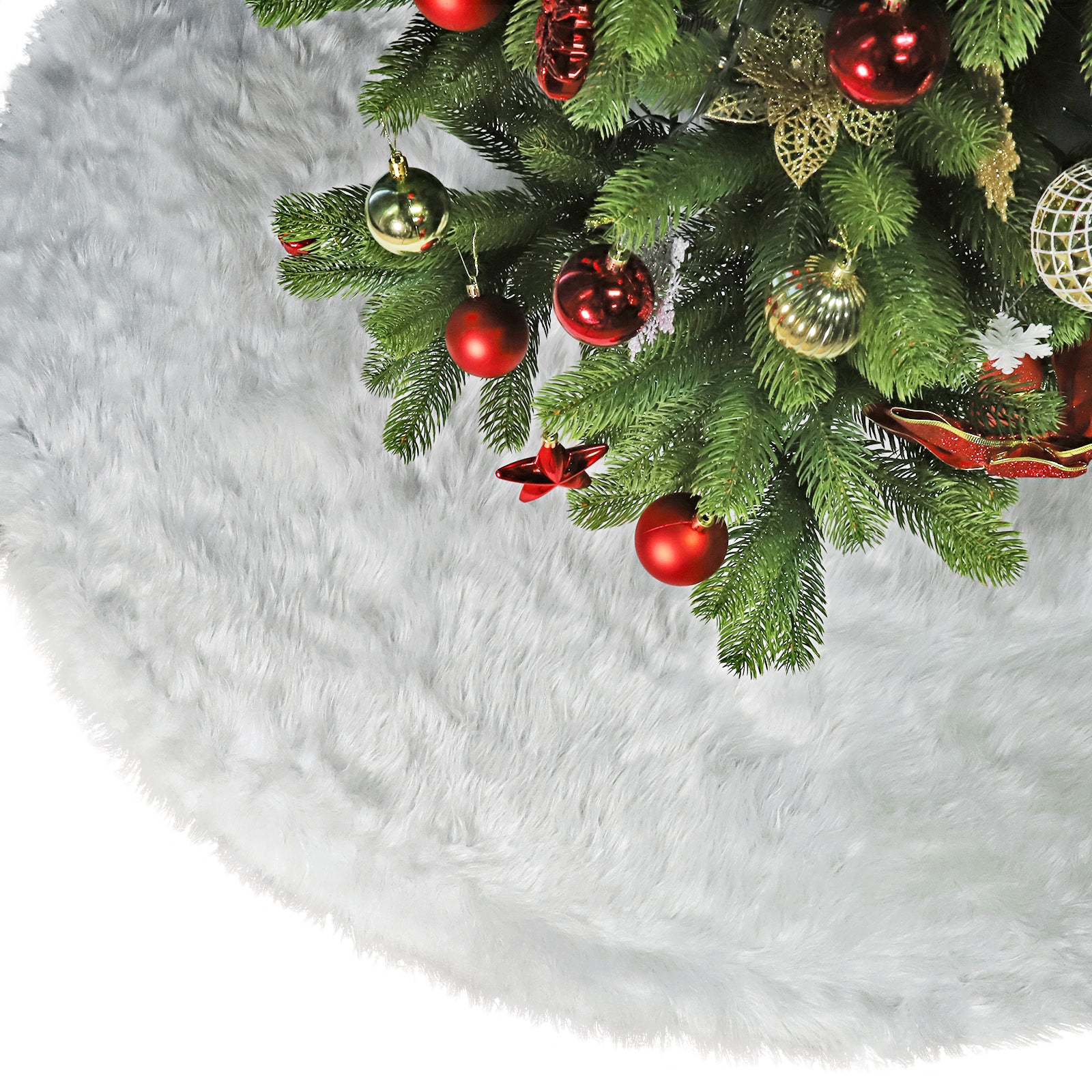 SALCAR Weihnachtsbaumdecke Weiß – Runde Plüsch Christbaumdecke aus Kunstfell, Deko für Weihnachtsbaum, Party & Hochzeit