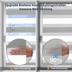 Sekey Doppelrollo Klemmfix ohne Bohren – Zweifarbiges Zebra-Rollo, Extra breite Stoffbahnen, Flexibler Sicht- & Sonnenschutz für Wohnzimmer, Schlafzimmer & Büro