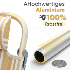 Faltbarer Aluminium-Strandstuhl mit verstellbarer Rückenlehne & Teakholz-Armlehnen – mit Kühltasche & Zubehör