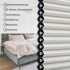 Sekey Wabenplissee ohne Bohren – 100 % Verdunkelung, blickdichtes Klemmfix Plissee in Textiloptik, Beige