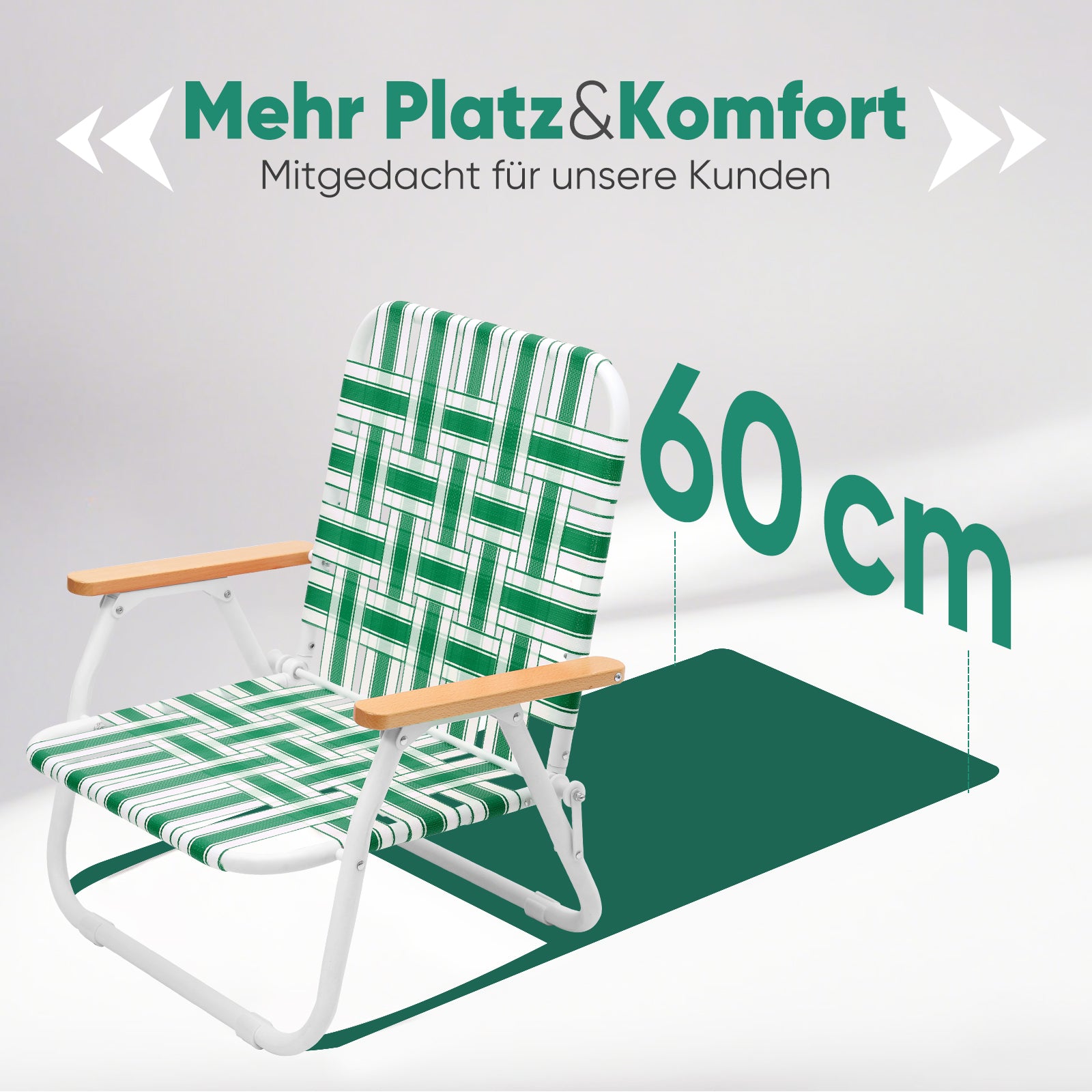 Faltbarer Campingstuhl mit Teakholz-Armlehnen – Bequemer Strand- & Gartenstuhl, atmungsaktiv & tragbar