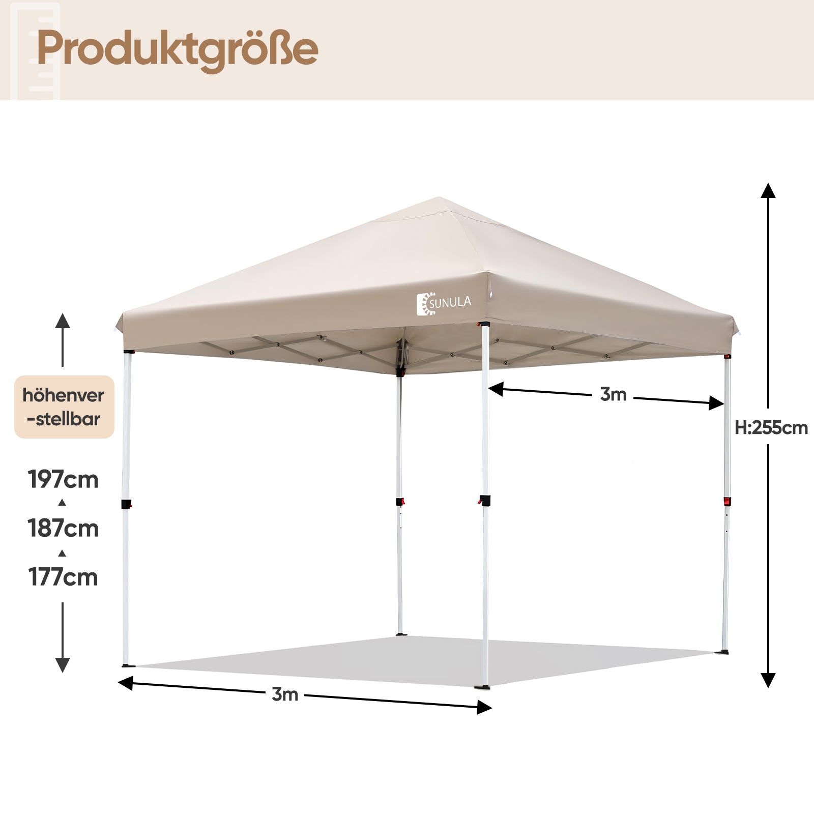 Sunula Pavillon 3x3m Wasserdicht & Stabil – Faltpavillon mit Verdickten Rohren, UV-Schutz & Tragetasche, für Garten, Camping & Veranstaltungen