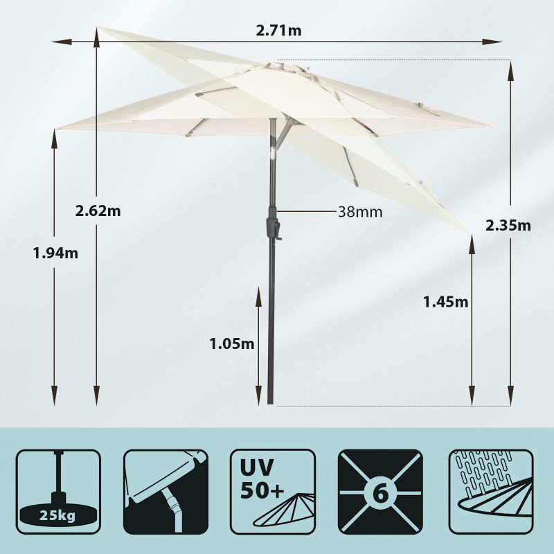 Sekey 270 cm parasol with crank, foldable while sitting, sun protection UV50+