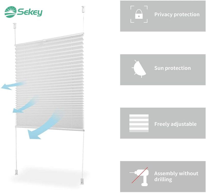 Sekey pleated blinds without drilling, white