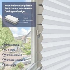 Sekey Plissee ohne Bohren – Verdunkelungsplissee mit glatter, sichtlochfreier Vorderseite, flexibel von oben & unten verstellbar