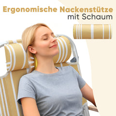 Sekey Faltbarer Aluminium-Strandstuhl mit verstellbarer Rückenlehne & Teakholz-Armlehnen – mit Kühltasche & Zubehör Sekey