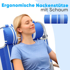 Sekey Faltbarer Aluminium-Strandstuhl mit verstellbarer Rückenlehne & Teakholz-Armlehnen – mit Kühltasche & Zubehör Sekey